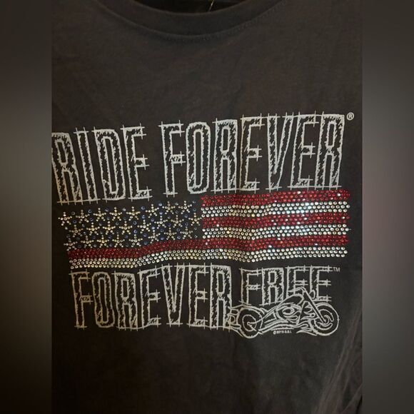 Hot Leathers Ride Forever Blingy Patriotic Tee - Picture 3 of 5